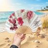 Retro Japanese Shell Folding Fan Shell Shape Flower Pattern Handheld Fan Wooden Handle Delicate Chinese Style Fan Photo Props
