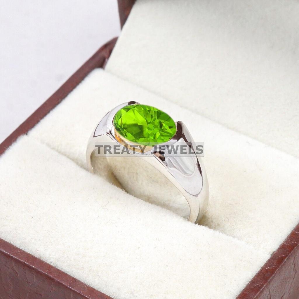 Peridot Oval Cut Gemstone With 925 Sterling Silver Ring For Men's #B476 JL375683919176