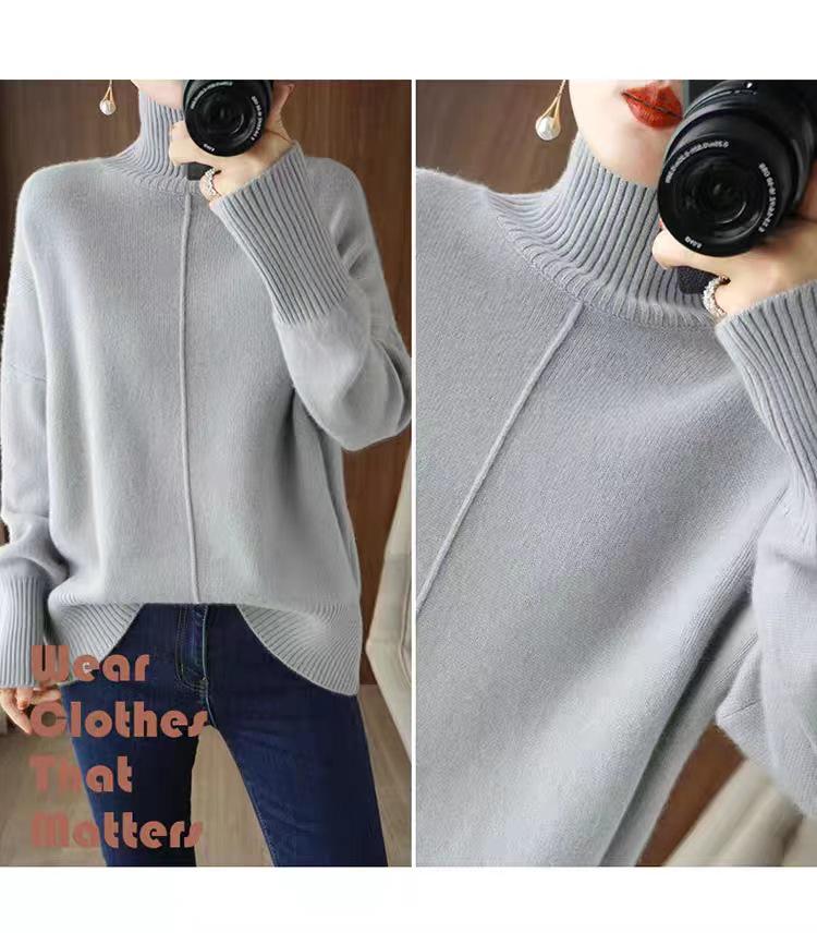 Women's Wool Turtleneck Sweater: Thick, Loose Knit Pullover for Autumn & Winter, Korean Style Base Layer