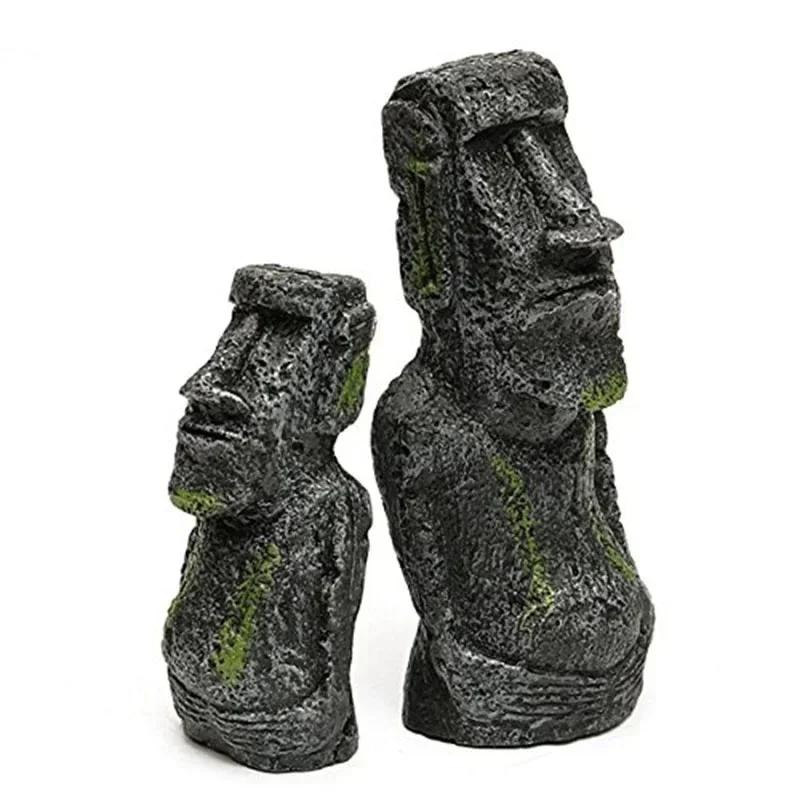 Resin Artificial Aquarium Easter Island Statue Decoration Underwater Landscaping Craft Ornaments For Fish Tank Decoration