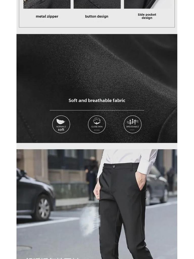 Pánské černé 9/10 kalhoty slim fit - korejský styl, všestranné pro jaro/podzim