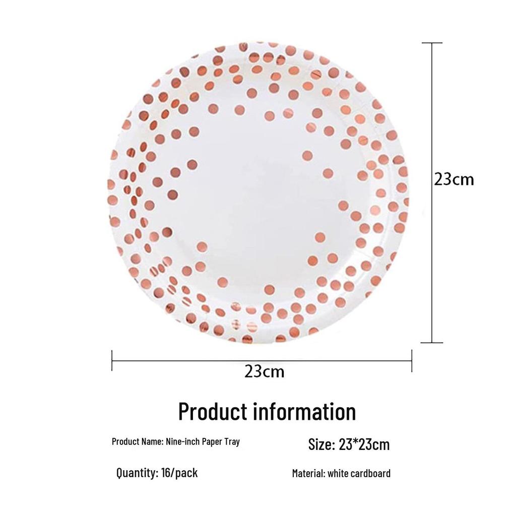White Hot Stamping Rose Gold Polka Dot Disposable Birthday Paper Plates Set