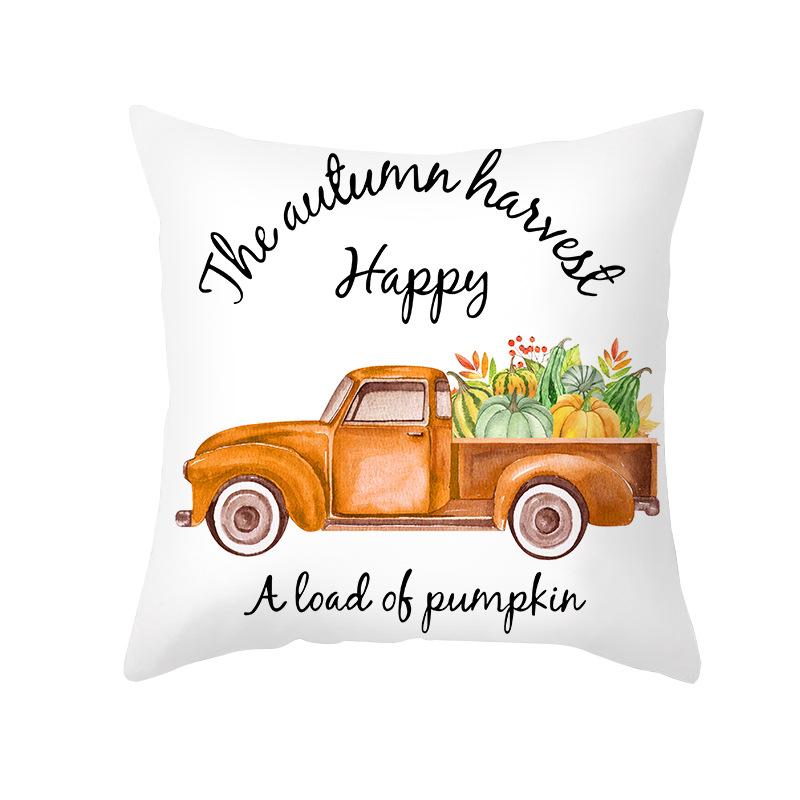 New Autumn Thanksgiving Pillow Cover Peach Skin Polyester Printed Pumpkin Harvest Pillow Home Pillow Cover