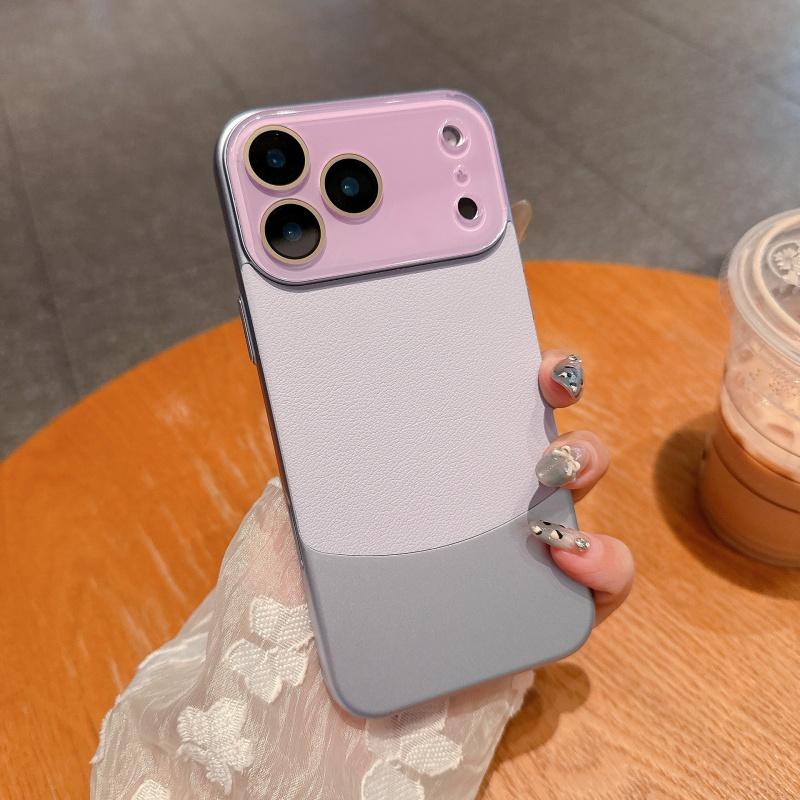 Napa Deri Liçi Desenli İki Tonlu Kılıf iPhone 17 Pro Max 17 Pro Air 16 Plus 15 14 13 12 11 Pro Lens Koruyucu Kapak