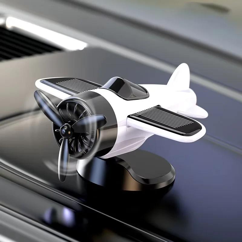 Rotating Solar Airplane Car Decor - 360 °   Auto Spin Dashboard Ornament, Interior Decoration white 1pc B16109B