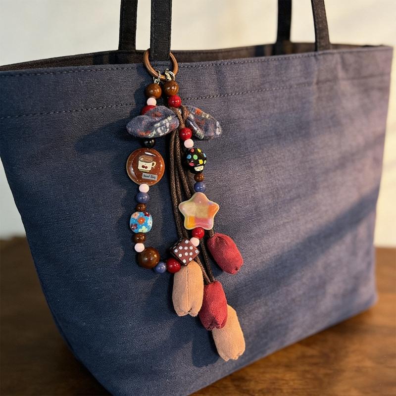 Stilvoller Handbemalter Ombre Stern Stoff Blume Schlüsselanhänger Stabiles PVC-Seil Unisex Schlüsselanhänger Taschenzubehör