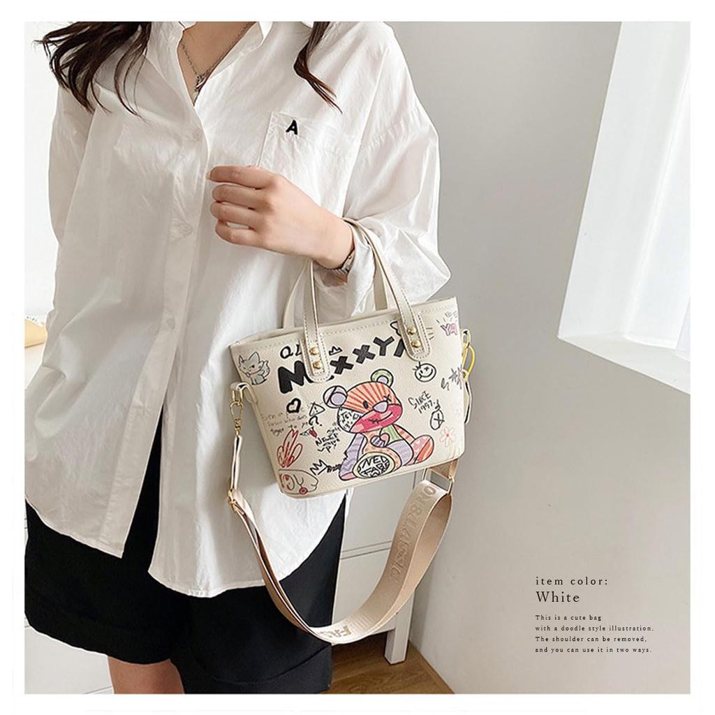 Shoulder Free Crossbody Shoulder Bear Handbag [DIVA Rose] Bag, Women's Handbag, Standing, Bag, Cute, Small, Girls' Bag, Lightweight, (White)