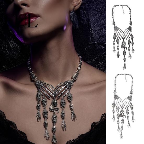Rock Music Festival Necklace Skeleton Hand Skull Necklace, Gothic Choker Vintage Unique Charm Jewelry Punk for Women Halloween Outfit, Goth-Themed