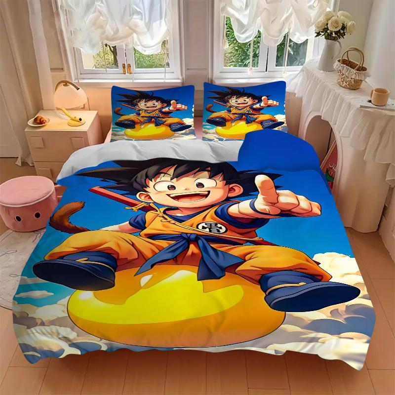 Dragon Ball Z Abenteuer Druck 3-teiliges Bettwäsche-Set Bettbezug mit 2 Kissenbezügen Zuhause Geburtstagsgeschenk