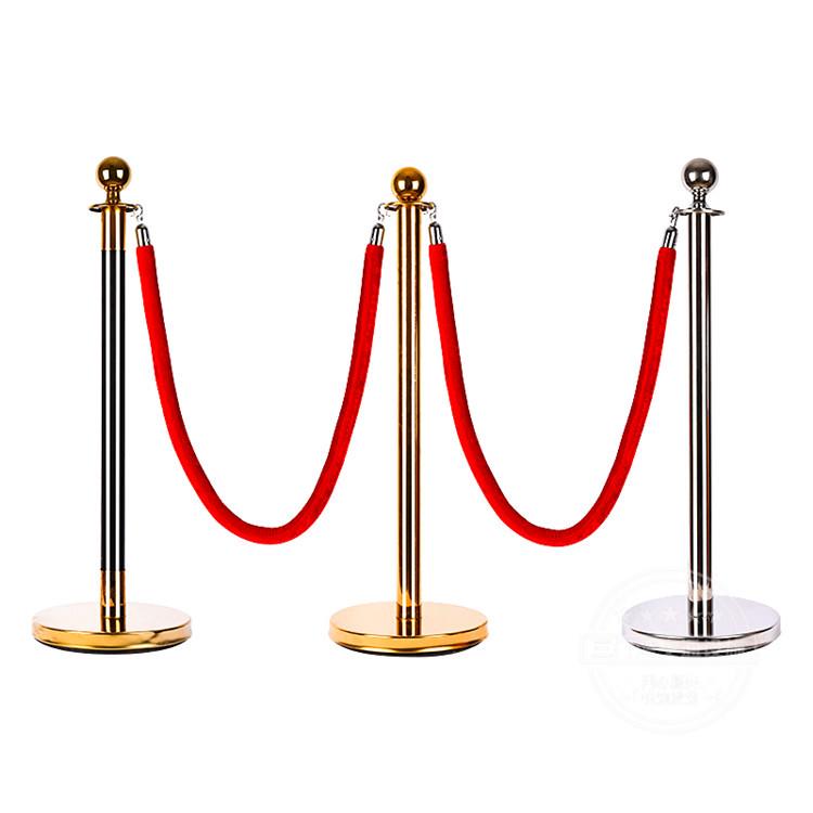 Stainless Steel Concierge Queue Post with Gold and Silver Lanyard