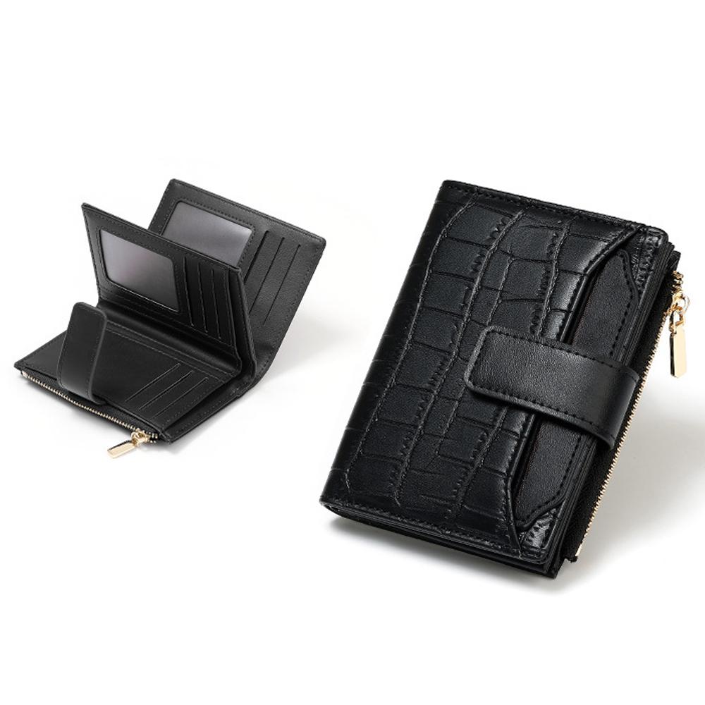 

Women s Stone Pattern Short Wallet Bifold Foldable Zipper Multi-card Slot PU Leather Purse Fashion Solid Color Money Clip чёрный