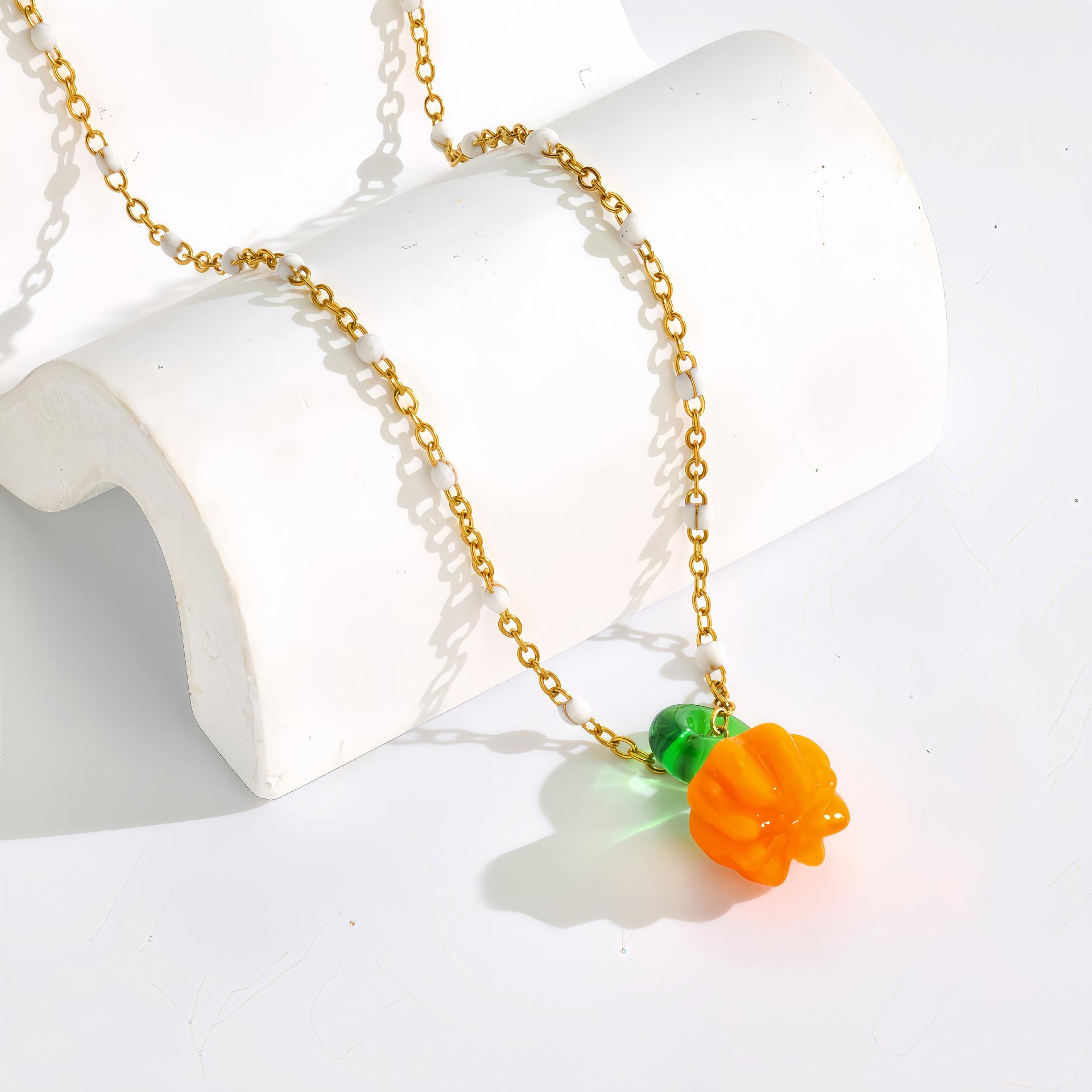 

Color Dopamine Fruit Series Pendant Necklace Summer Niche Simple Versatile Do Not Fade гарбуз