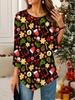 Women's Loose Round Neck Three Quarter Sleeve Tee 3D Christmas Pattern Ideal Halloween and Christmas Gift
