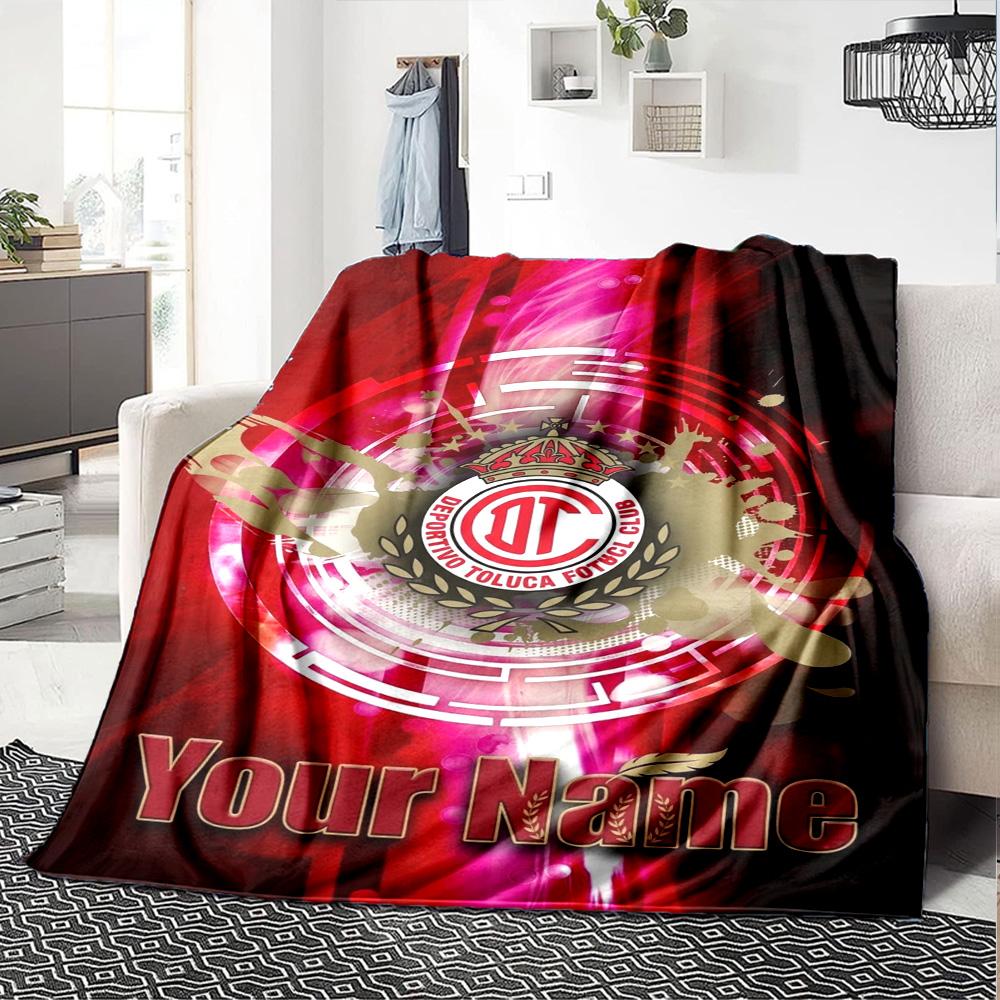 Name Custom Deportivo Toluca FC Print Flannel Blanket High Quality Warm Comfortable Cover for All Seasons Perfect for Gifts Home Decor