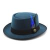 Men'S And Women'S Woolen Top Hats, Bowler Woolen Top Hats, Gentleman'S Jazz Hats, Black And Blue Feathers Czy-224
