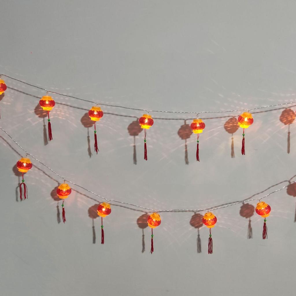 Red Chinese Lantern String Lights LED Light Beads Waterproof New Year Lantern with PVC Shell for