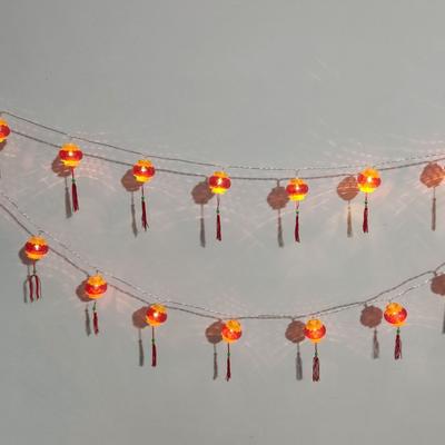Red Chinese Lantern String Lights LED Light Beads Waterproof New Year Lantern with PVC Shell for