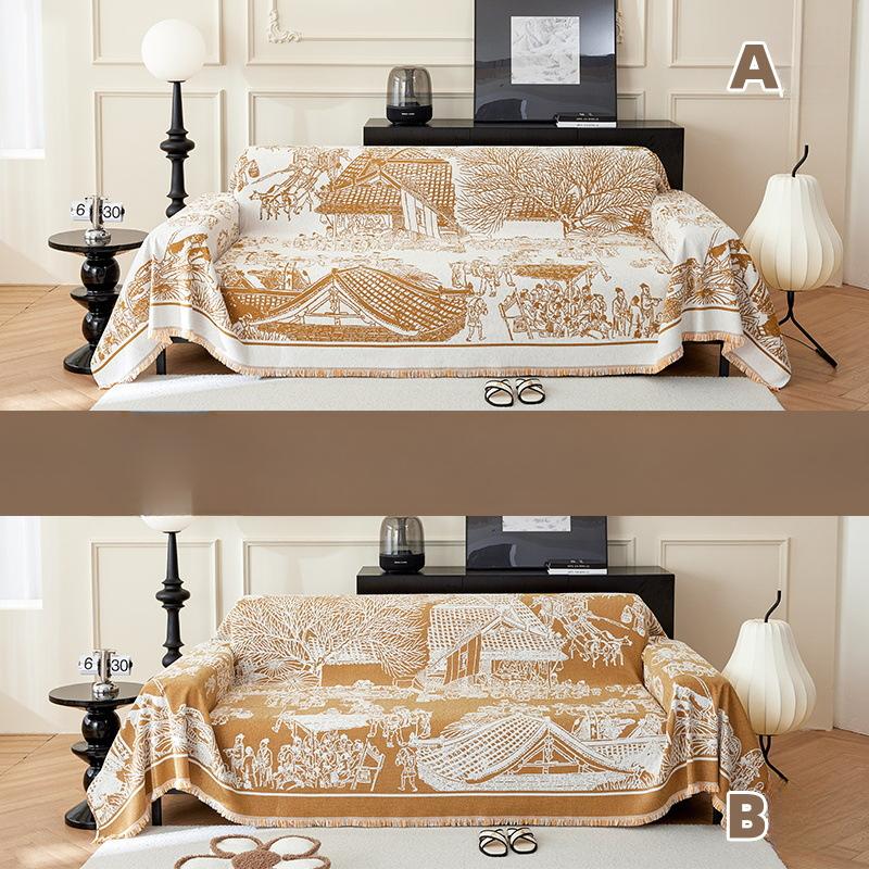 Chinese Style Sofa Towel Chenille Sofa Cover Cloth Four Seasons Anti-cat Scratch AB Surface Sofa Cover Sofa Blanket