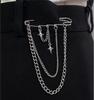 Trendy Hip-Hop Star Cross Brooch: Women's Stylish Lapel Pin with Chain & Unique Personality