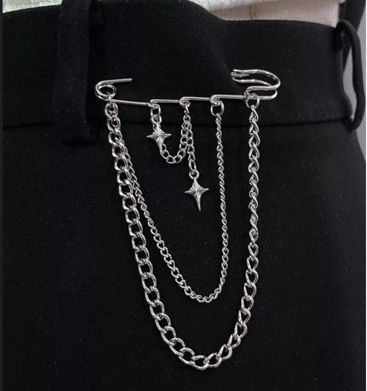 Trendy Hip-Hop Star Cross Brooch: Women's Stylish Lapel Pin with Chain & Unique Personality