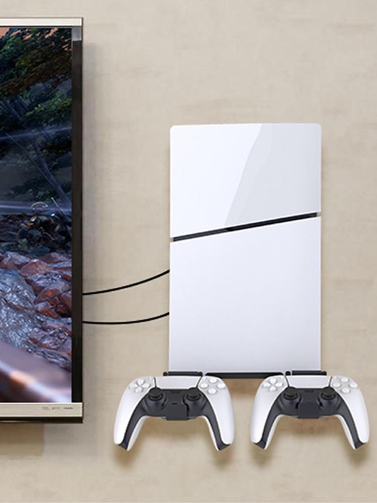 Wall Mount Bracket Display Stand Base with 2 Controller Mounts Wall Hanging Stand for PS5 Slim Digital Edition and Disc Edition