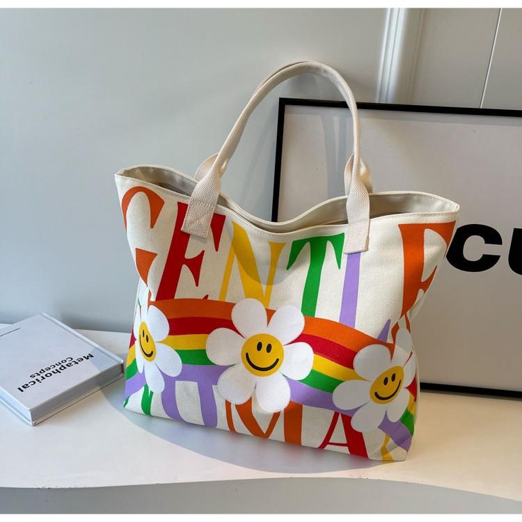 New canvas bag large capacity shoulder bag sunflower commuter bag handbag rainbow tote bag