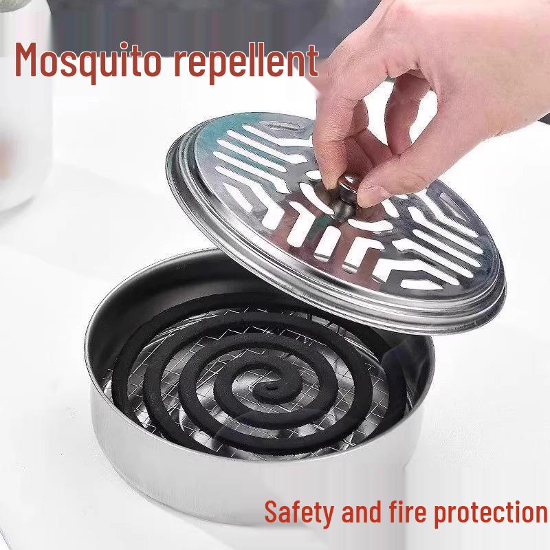 Fireproof Stainless Steel Mosquito Coil Holder with Lid and Ash Catcher for Outdoor Use
