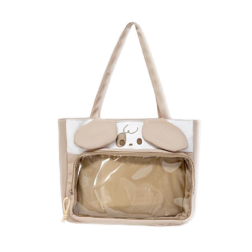 

Cute Rabbit Dog Cat Penguin Design Women Tote Bag With Transparent Compartment For Daily Use In Fresh Style хаки