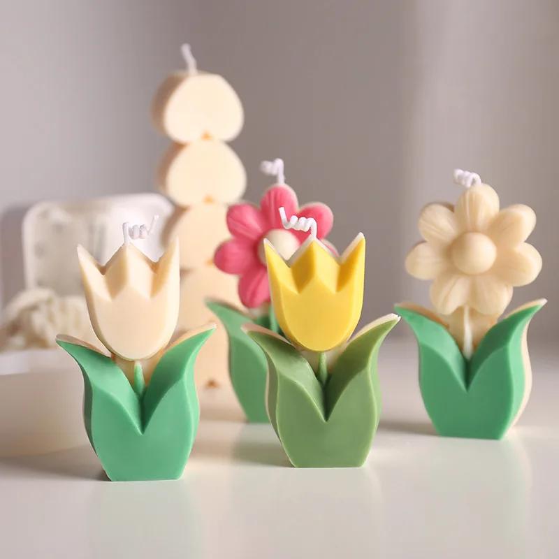 Different Shapes 3D Flower Silicone Candle Mold DIY Sunflower Candle Making Kit Handmade Soap Plaster Cake Baking Supplies