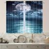 2PC Moonlit Ocean Curtains - Serene Night Sky Print Window Drapes for Bedroom Living Room Decor