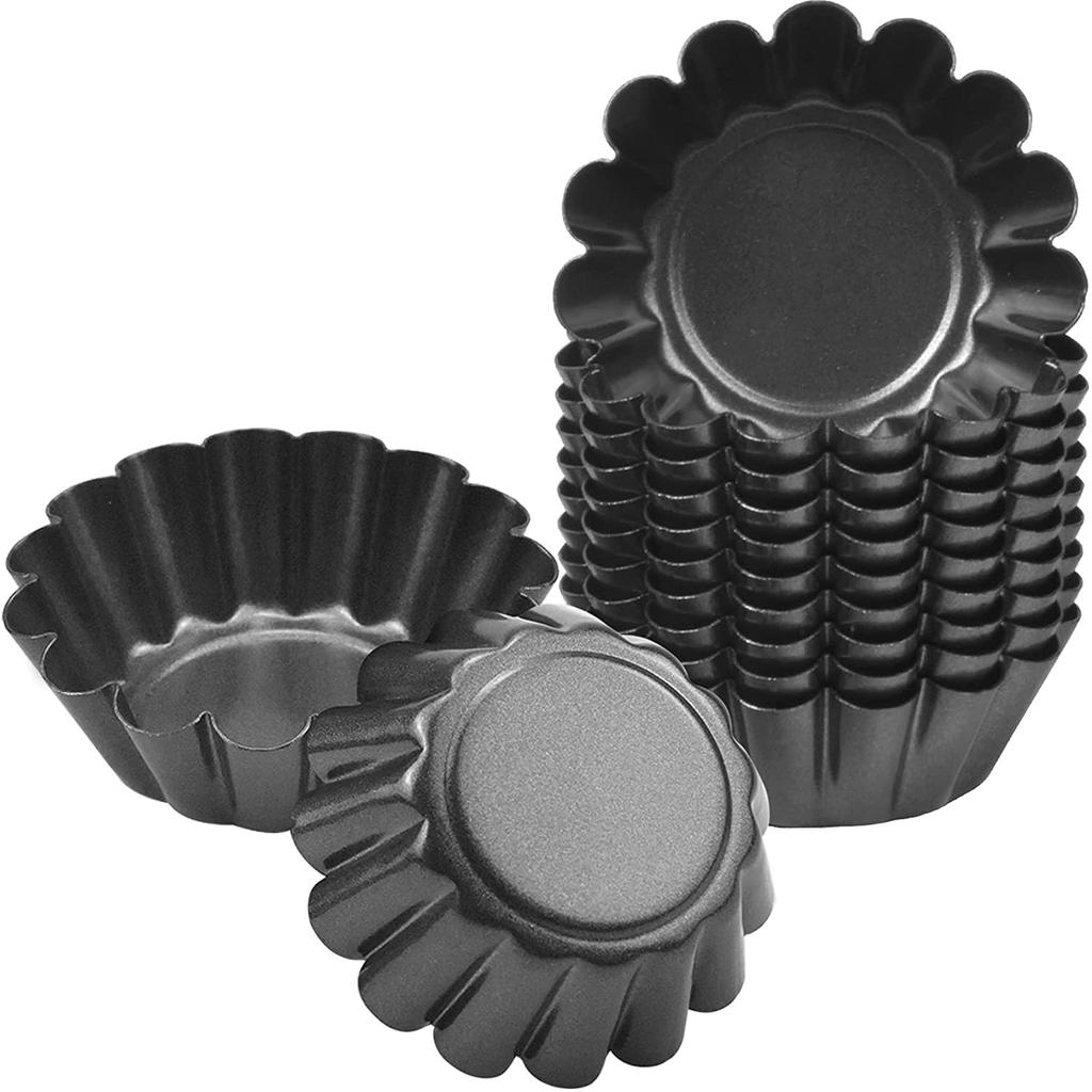 12-Cavity Mini Tart Pans Carbon Steel 7.5x2.3 cm Black Nonstick Baking Mold Set Fruit Tart Mold Set