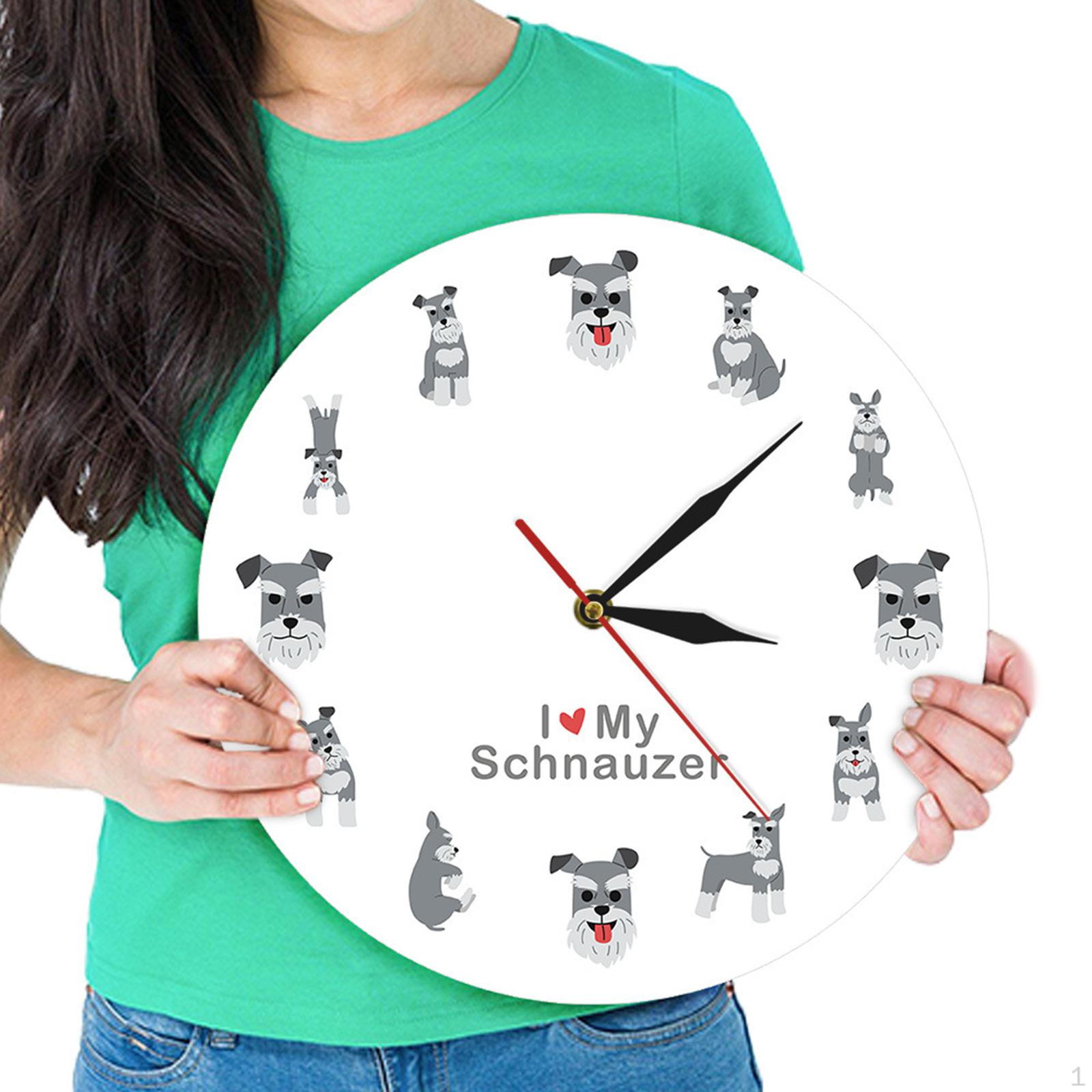 

Wall Clock 12 inch I Love Schnauzer Analog Cartoon Hanging Decorative for