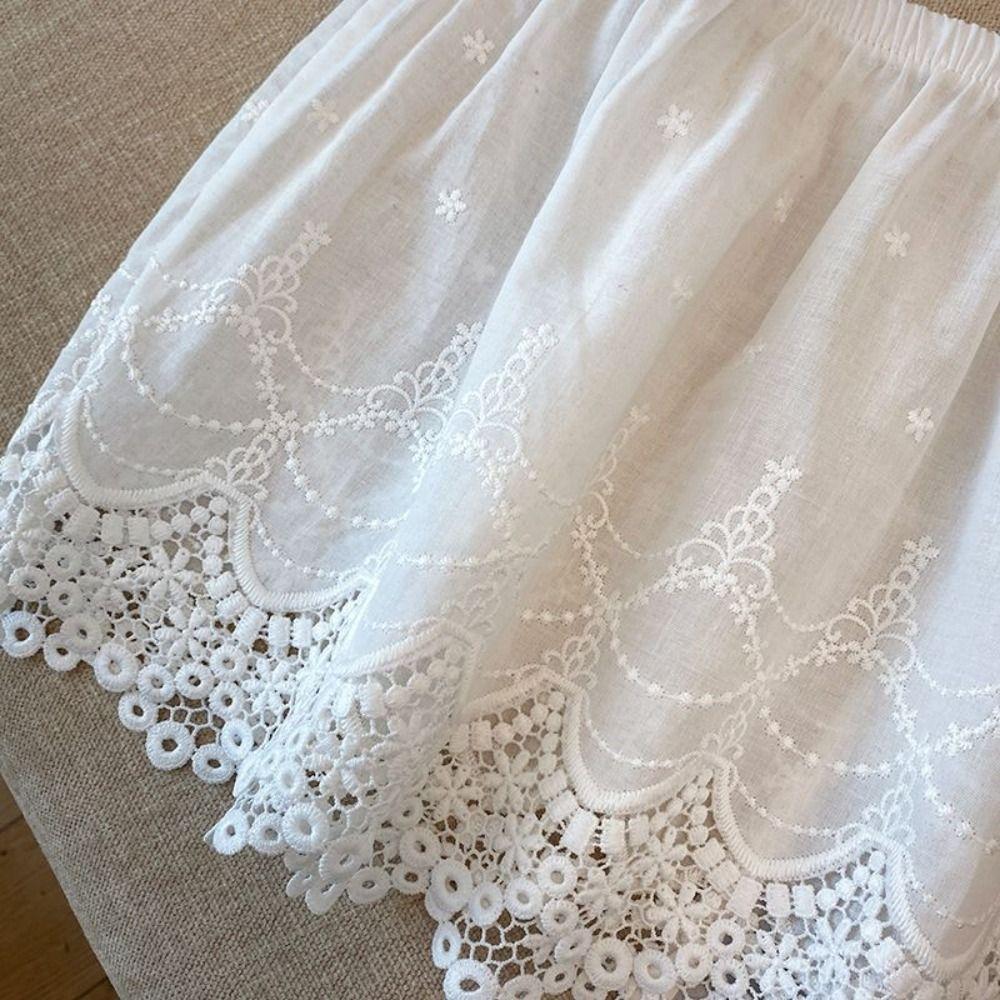Embroidery Flower Lace Underskirt Slips Anti-glare Korean Style Lace Lining Petticoat Y2K Mesh Lace Safety Short Skirt Party