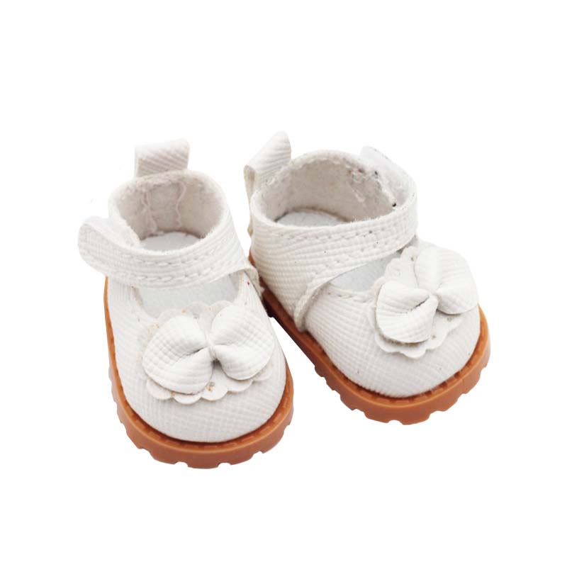 1 pair Mini DollS Shoes White Pink Bow Shoes for 10cm Cotton Doll Shoes Accessories Princess Small Leather Shoes DIY Doll Toy