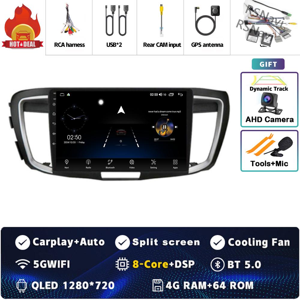Android 14 CarPlay Car Radio For Honda Accord 9 2013 2014 2015 2016 2017 Multimedia Navigation GPS Stereo video 360 Camera Auto