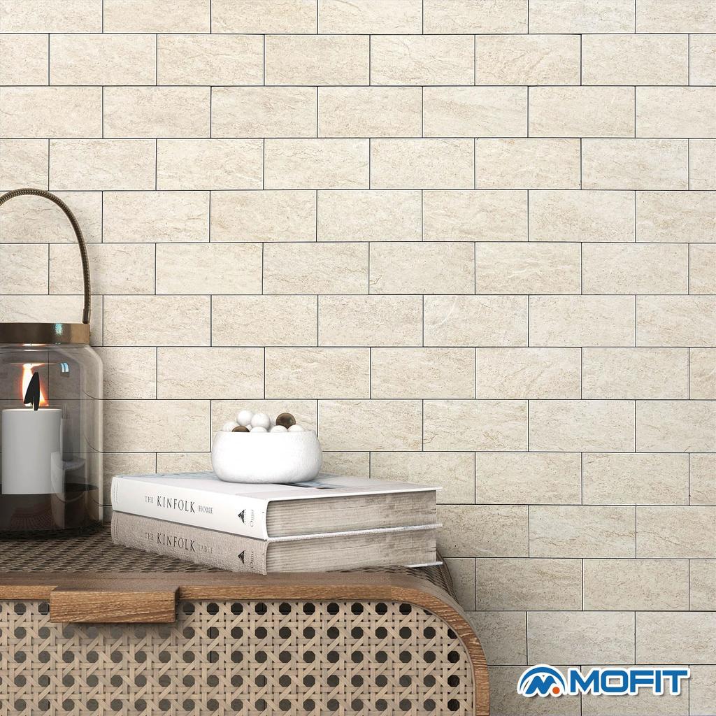 M MOFIT Tile Kitchen and Bathroom Tile Wall DIY Waterproof Mosaic Wall Decor Stickers, Tiles, Marble-Look (5 Panels, Beige)