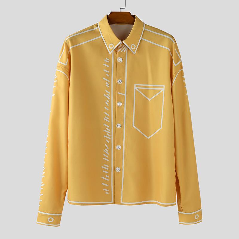 

INCERUN Oversized Men Casual Long Sleeve Stitching Buttons Up Shirts Tops S жёлтый