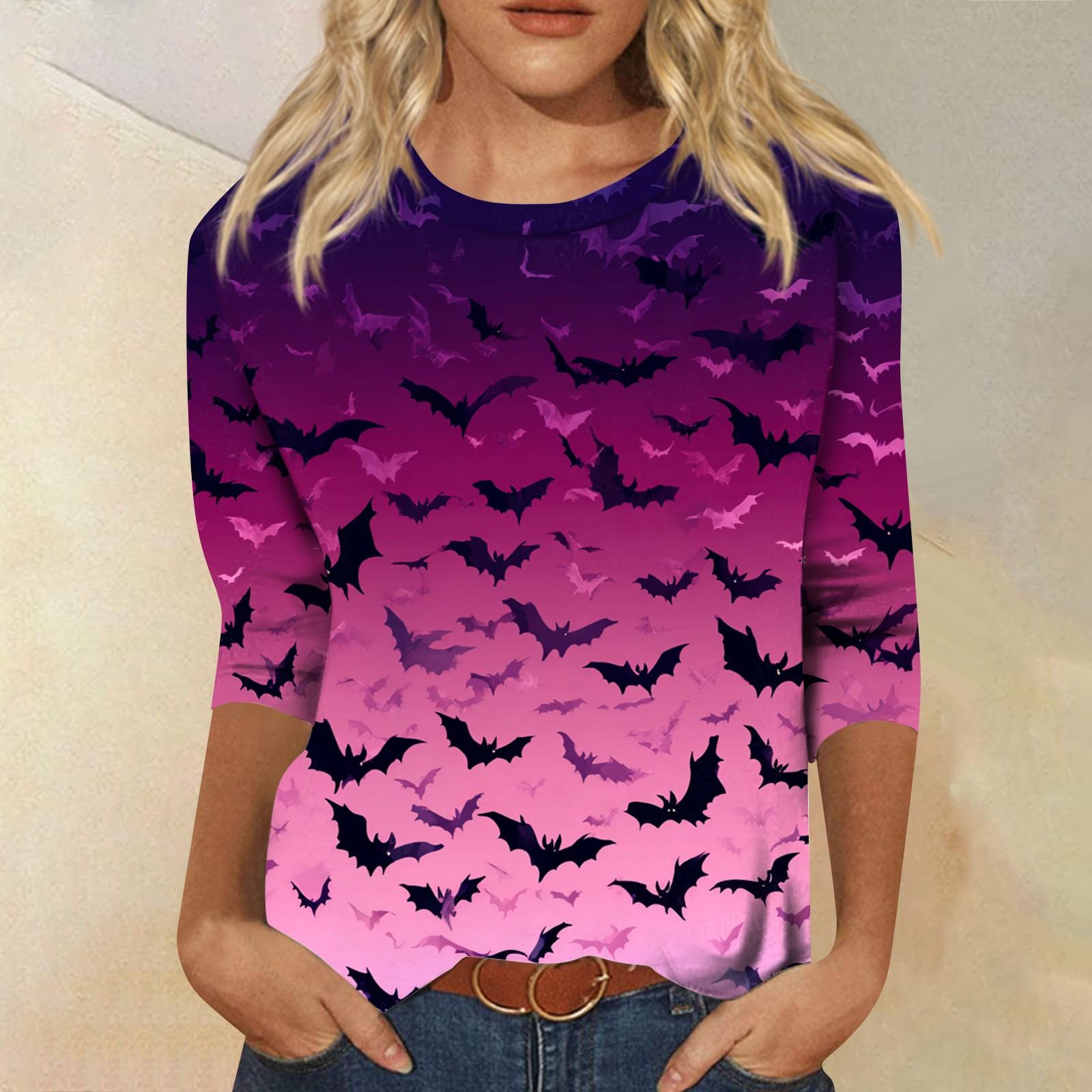 

Женские топы Рубашка с рукавом три четверти V-образный вырез Свободная повседневная рубашка Футболка с принтом S