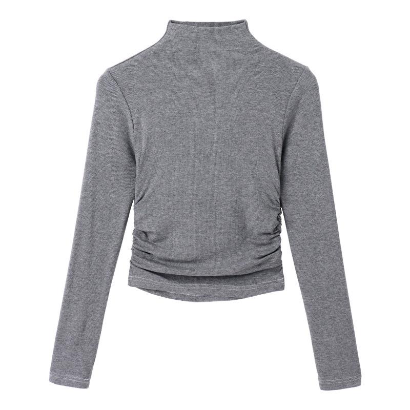 Women's Mock Neck Long Sleeve Crop Top Slim Fit Solid Ribbed Knit Thermal Layering Blouse Winter Commute Base Shirt