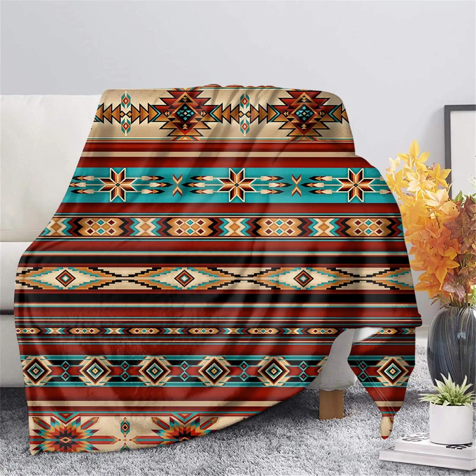 Southwest Style Flannel Throw Blanket Mandala Boho Geometric Pattern Lightweight Warm Blankets Home Hotel Boho Decor Bed Blanket 75x90cm