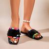 Women's Flat Sequined Sandals New Summer Square Toe Plus Size Slipper