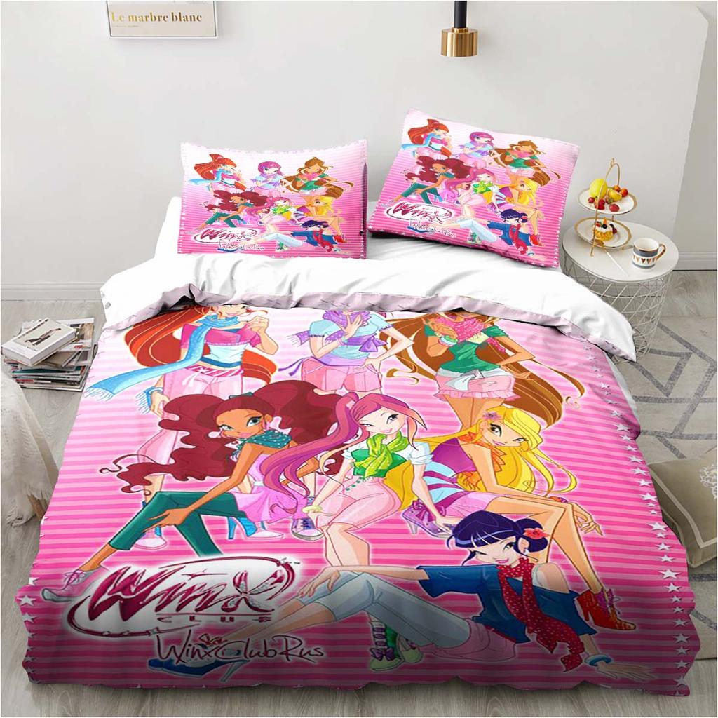 Set di biancheria da letto Kawaii Anime Winx Letto a tre pezzi Singolo Doppio King Size Set di letto per adulti e bambini Set copripiumino per bambini Regalo per bambini