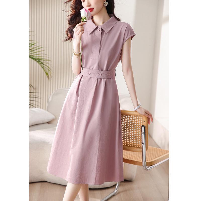 French-Style Short-Sleeve Polo Collar Shirt Dress with Lace-Up High-Waist Midi Skirt 2023 Spring/Summer Collection