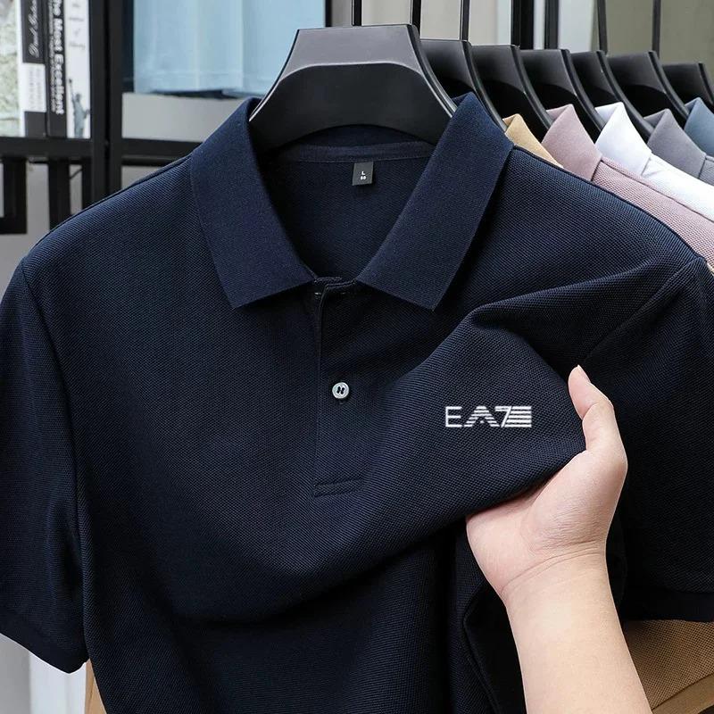 Premium men s printed solid color breathable casual polo shirt S