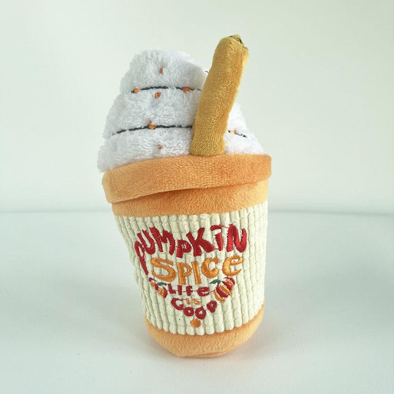 Pet Dog Cat Plush Chew Squeaky Dog Toy Coffee Cup Design Fleece Durable Chewing Interactive Pet Molar Toy Play Dog Accessories