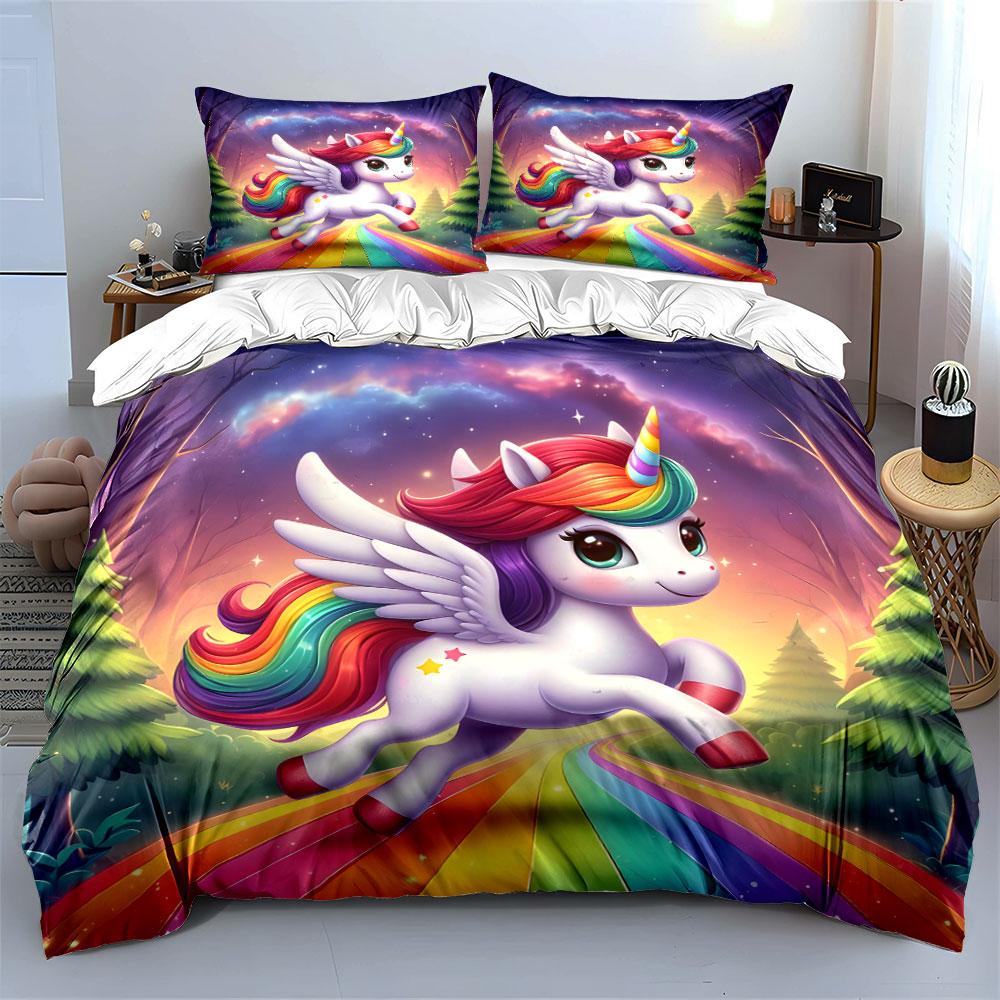 Regenbogenflügel Einhorn Bettwäsche Bettwäsche Bettbezug Set Bettbezug Kissenbezüge (1 * Bettbezug 2 * Kissenbezüge, ohne Bettdecke)