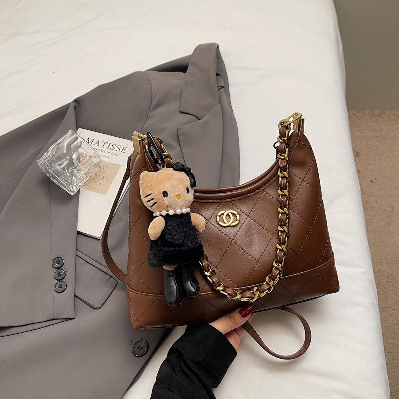 

Нишевая ретро текстурная сумочка женская 2025 новая высокоценная сумка-цепочка с бриллиантами простая наплечная сумка-мессенджер Without pendant темно-коричневого