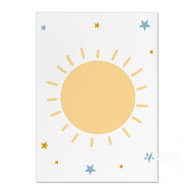 Cartoon Moon Planet And Prints Sun Rocket Poster Canvas Prints Children's Room Wall Art Decoration Pictures Children's Room Art No Frame