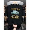European sizes Men's Retro Blue Pickup Truck Graphic T-Shirt - "I'M Not Old, I'M Classic" Design, Casual Crew NecK