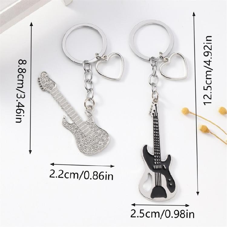 Guitar Pendant Keychain with Shimmering Stones Metal Keyring Sweet Cool Girls Key Chain Lightweight Jewelry for Bag